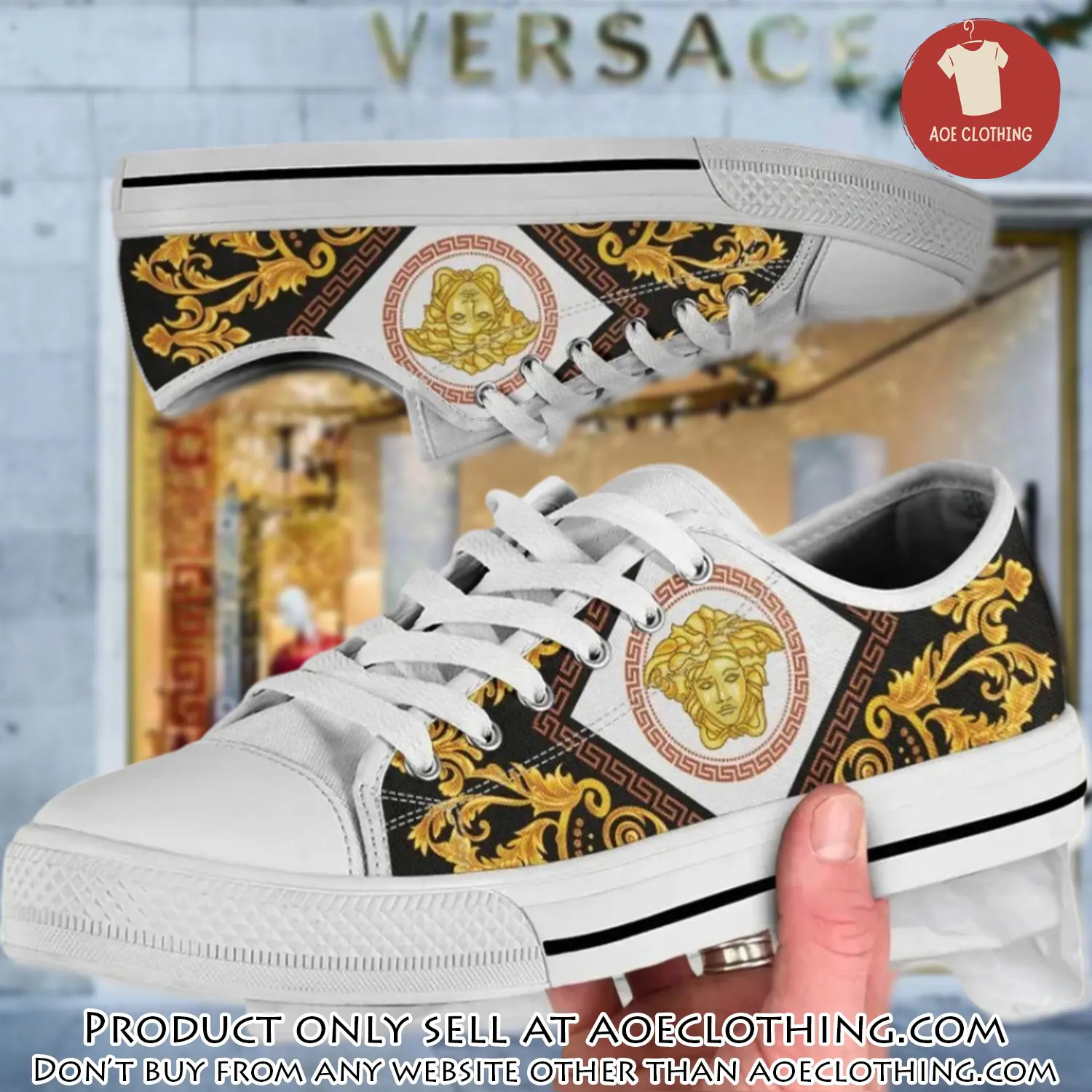 Versace medusa golden pattern white low top canvas shoes luxury brand gifts for men women aoe1502237